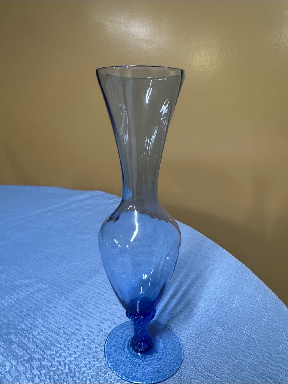 Empoli Cobalt Blue Thin Glass Vase Swirl Blown Glass 8” tall